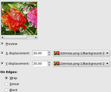 Eigenschaften für das Filter Verschieben